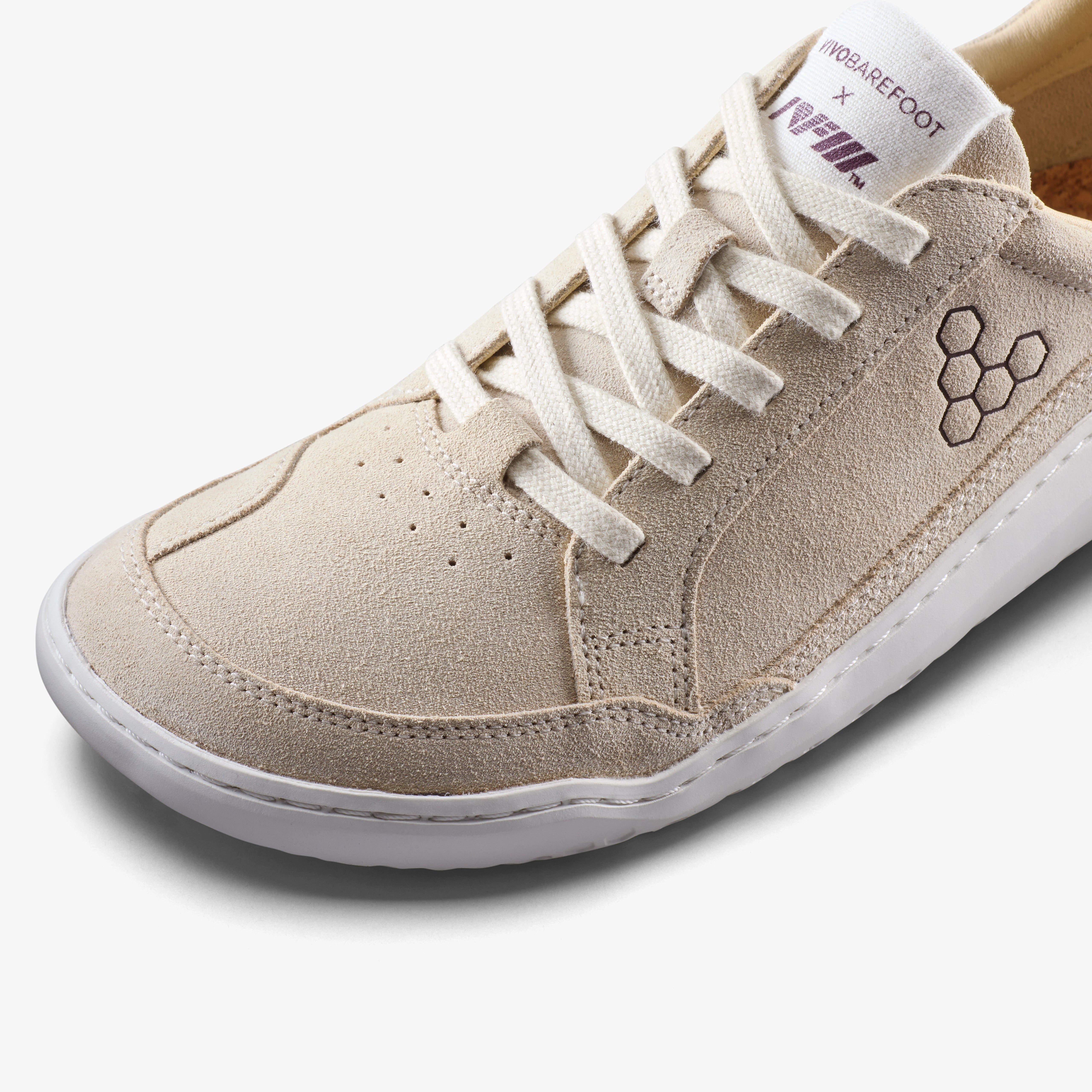 Vivobarefoot Gobi II Sneaker Premium Leather Mens Sand/Fig, detalje nærbillede