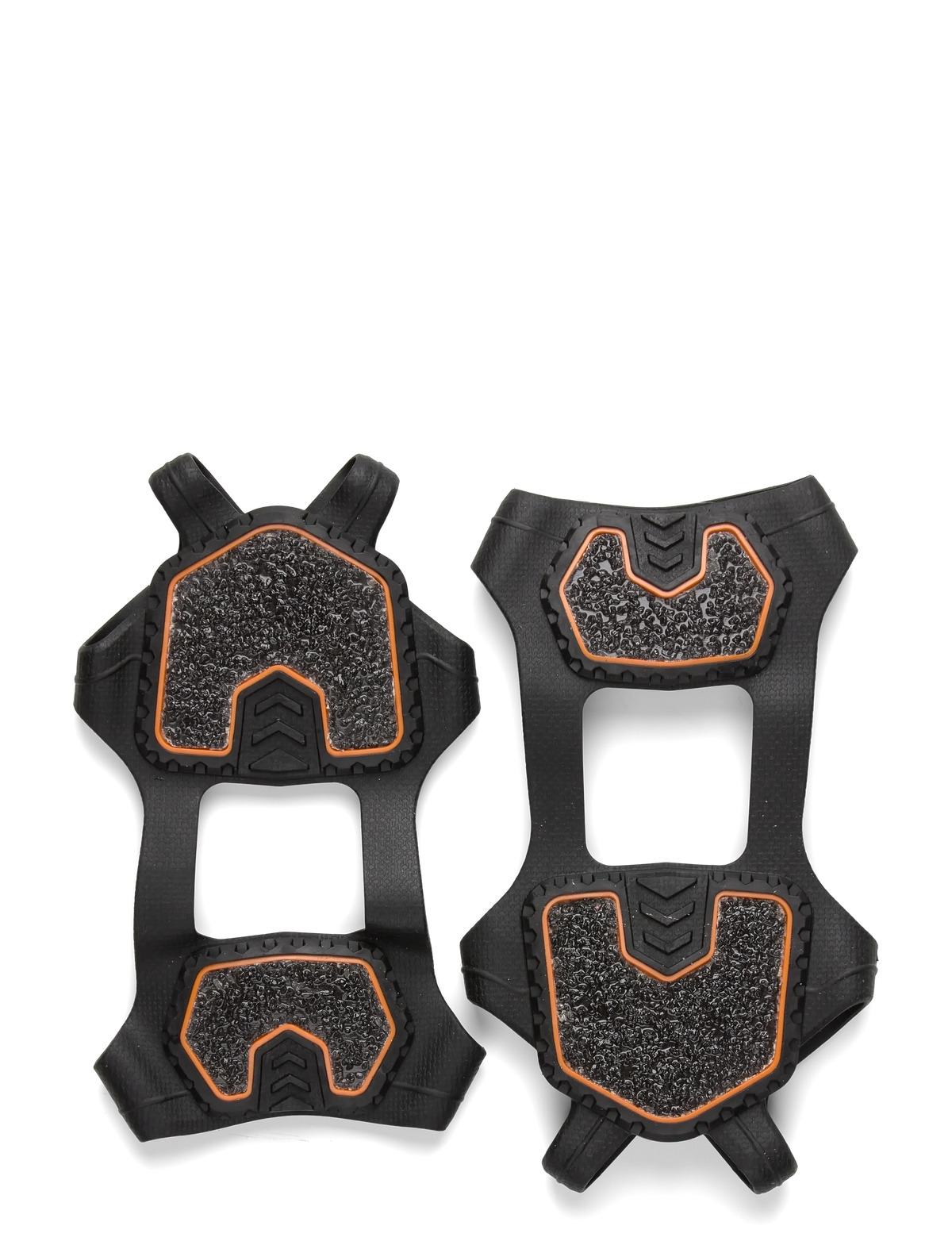 Et par sorte 2GO Metro isbrodder med orange kant set nedefra