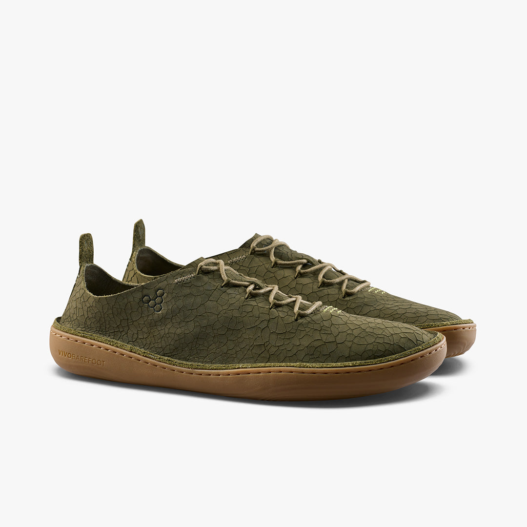 Vivobarefoot Sensus Moc Lace Up Leather Mens – Dark Olive/Cracked Leather