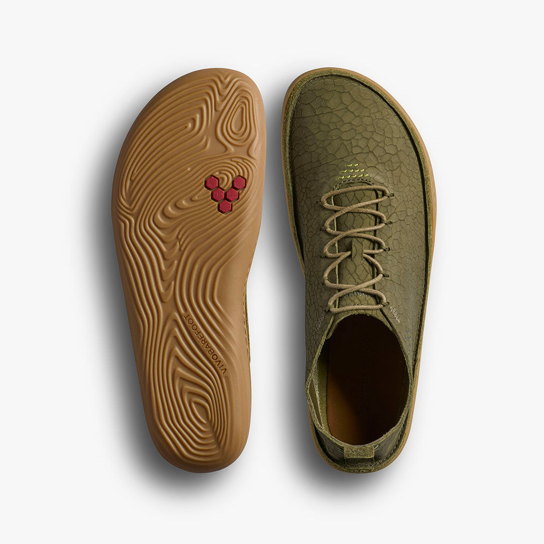 Vivobarefoot Sensus Moc Lace Up Leather Mens – Dark Olive/Cracked Leather