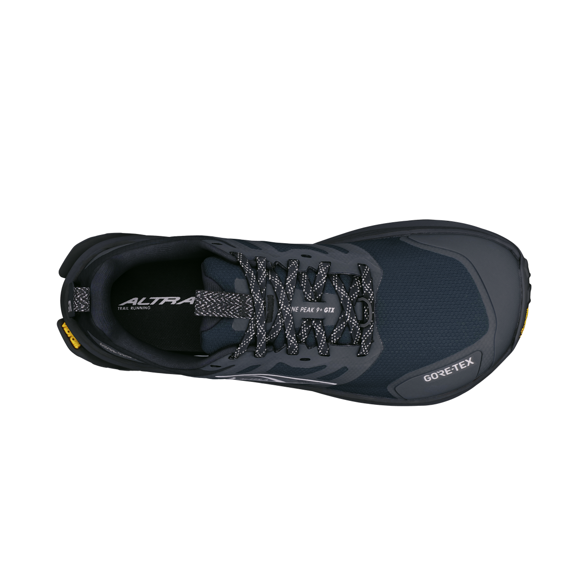 Altra Lone Peak 9+ GTX vandresko til damer i Black/Black set ovenfra