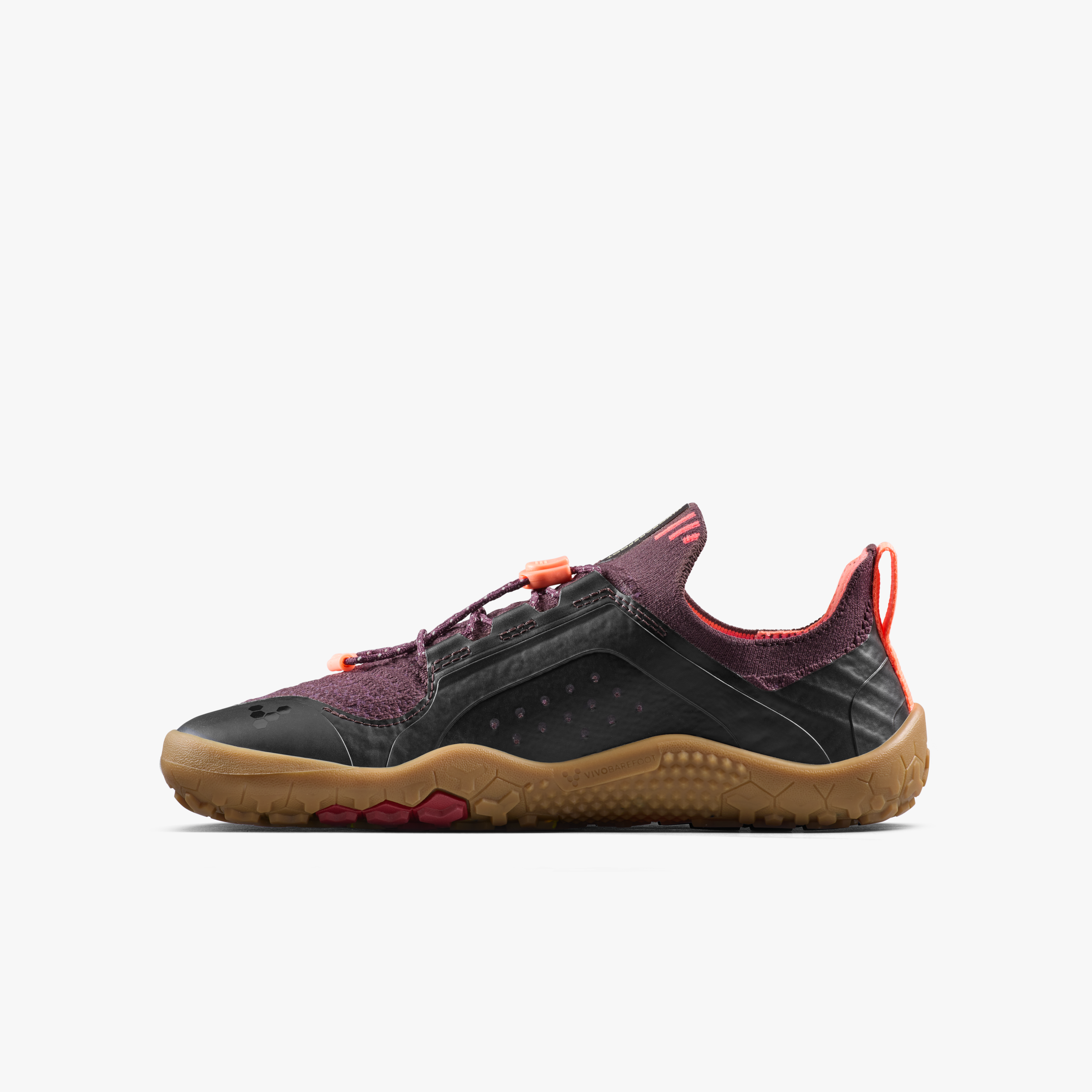 Vivobarefoot Primus Trail Knit FG Juniors barfodssko til børn i farven huckleberry/ molten lava, inderside