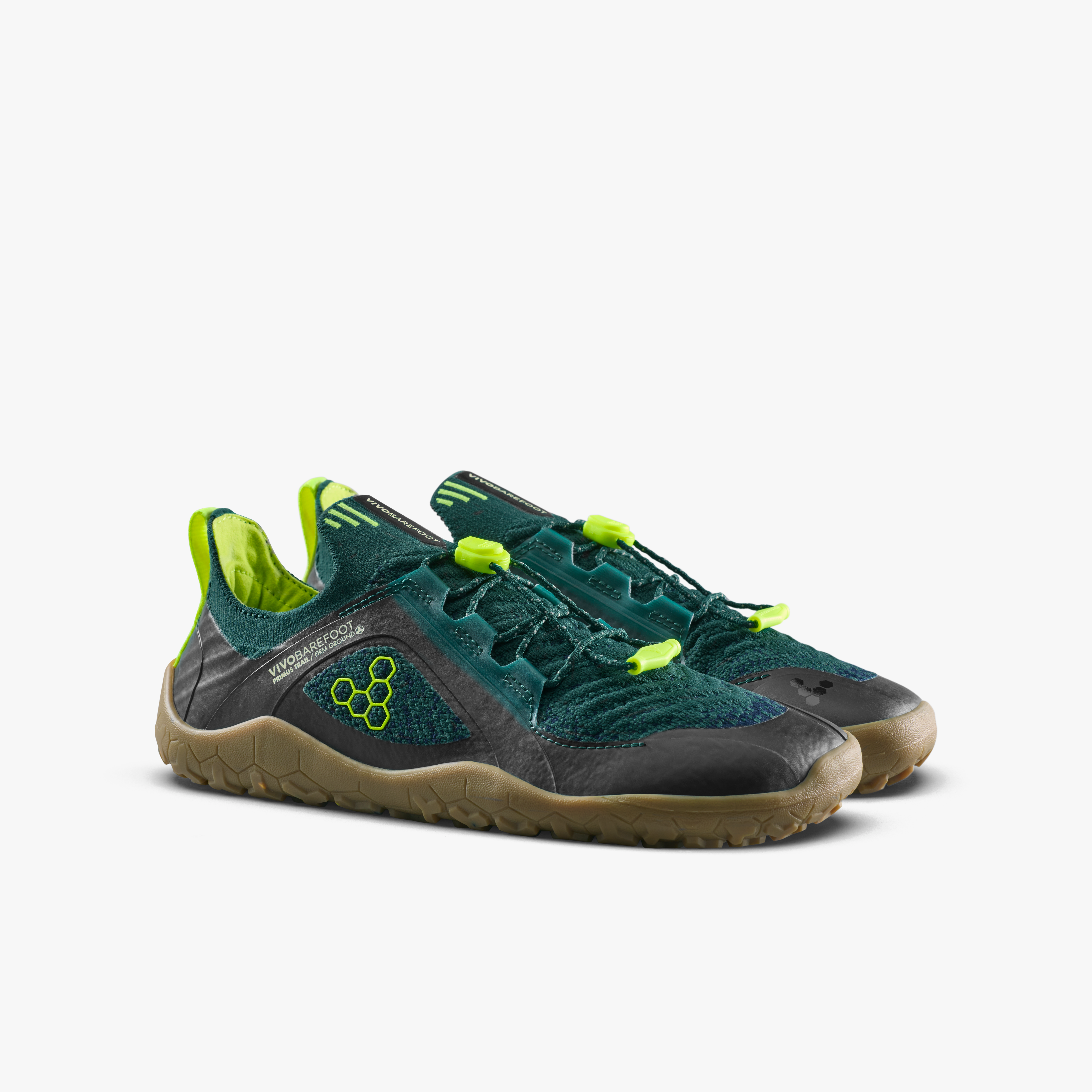 Vivobarefoot Primus Trail Knit FG Juniors barfodssko til børn i farven shadow fern/ lemon zest, par