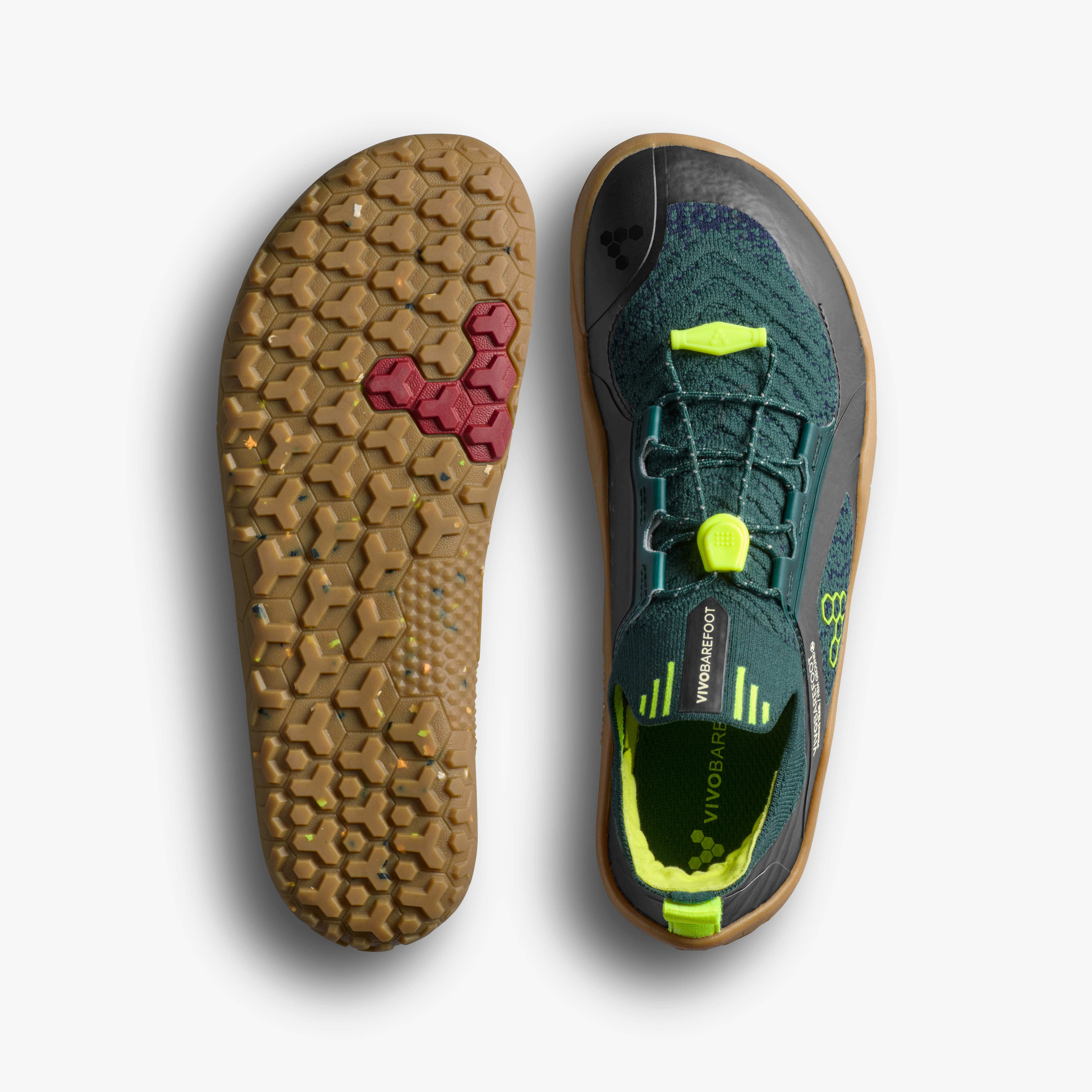 Vivobarefoot Primus Trail Knit FG Juniors barfodssko til børn i farven shadow fern/ lemon zest, sål og top