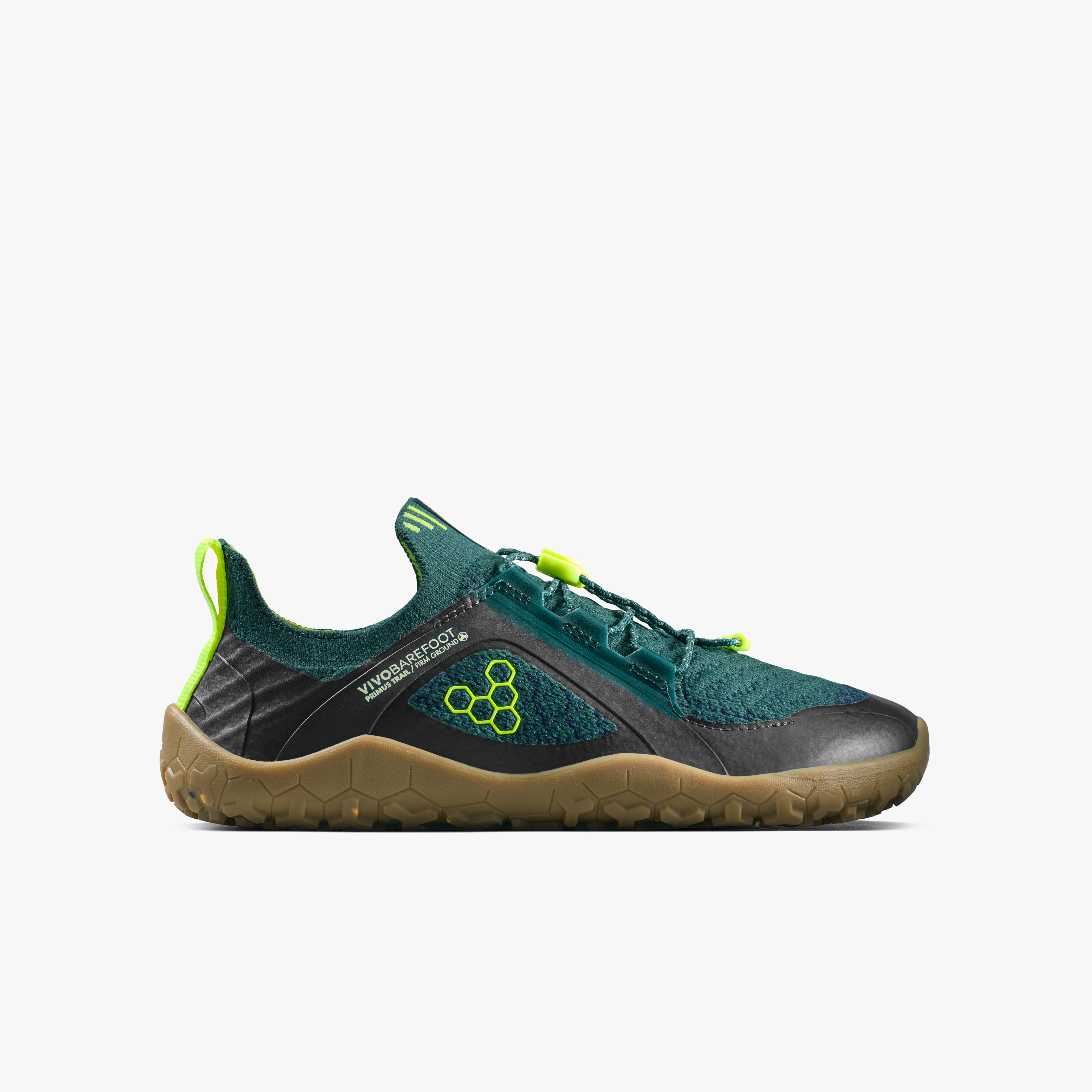 Vivobarefoot Primus Trail Knit FG Juniors barfodssko til børn i farven shadow fern/ lemon zest, yderside
