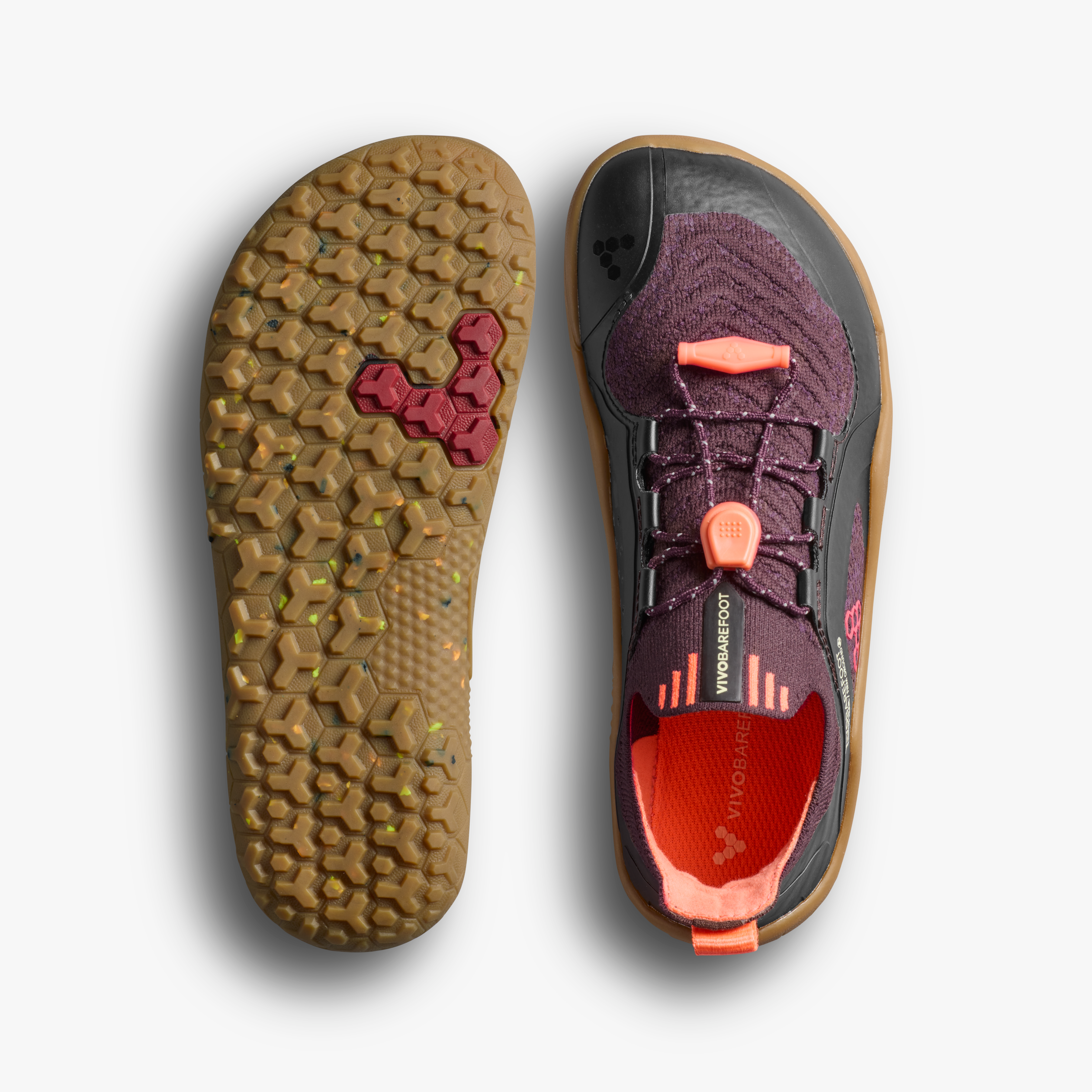 Vivobarefoot Primus Trail Knit FG Kids barfodssko til børn i farven huckleberry/ molten lava, sål og top