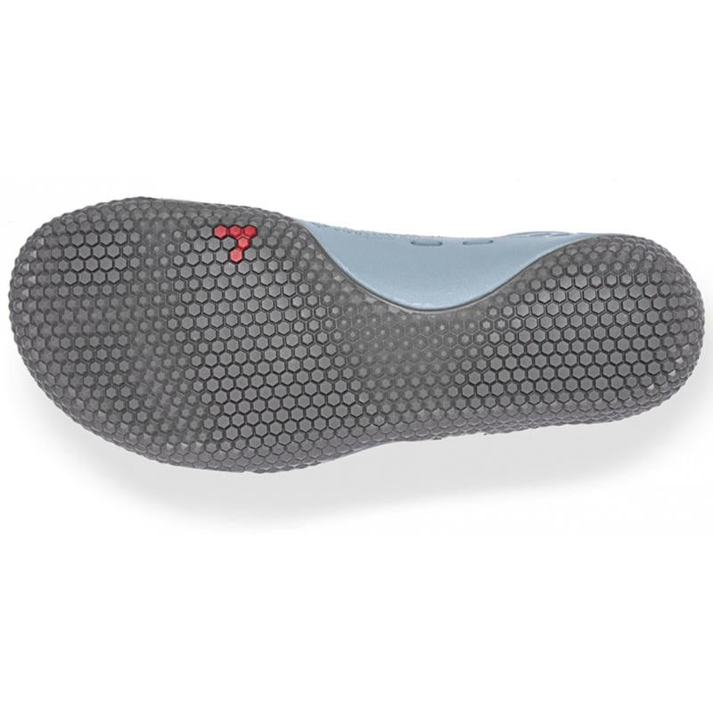 Grå sekskantet ydersål med rødt Vivobarefoot-symbol