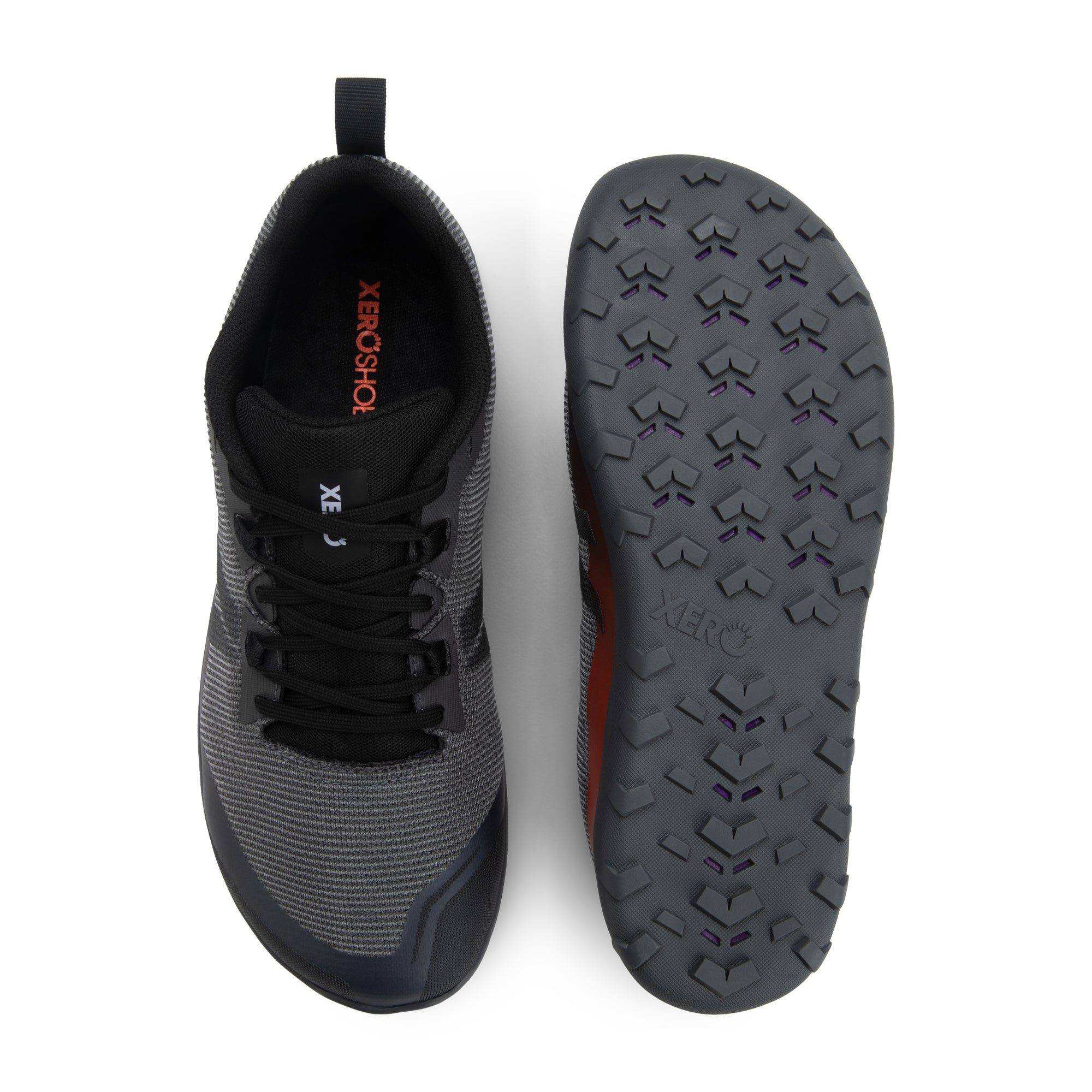 Xero Shoes Mesa Summit barfodssko til herre i farven Asphalt / Multi, set ovenfra og fra sålen