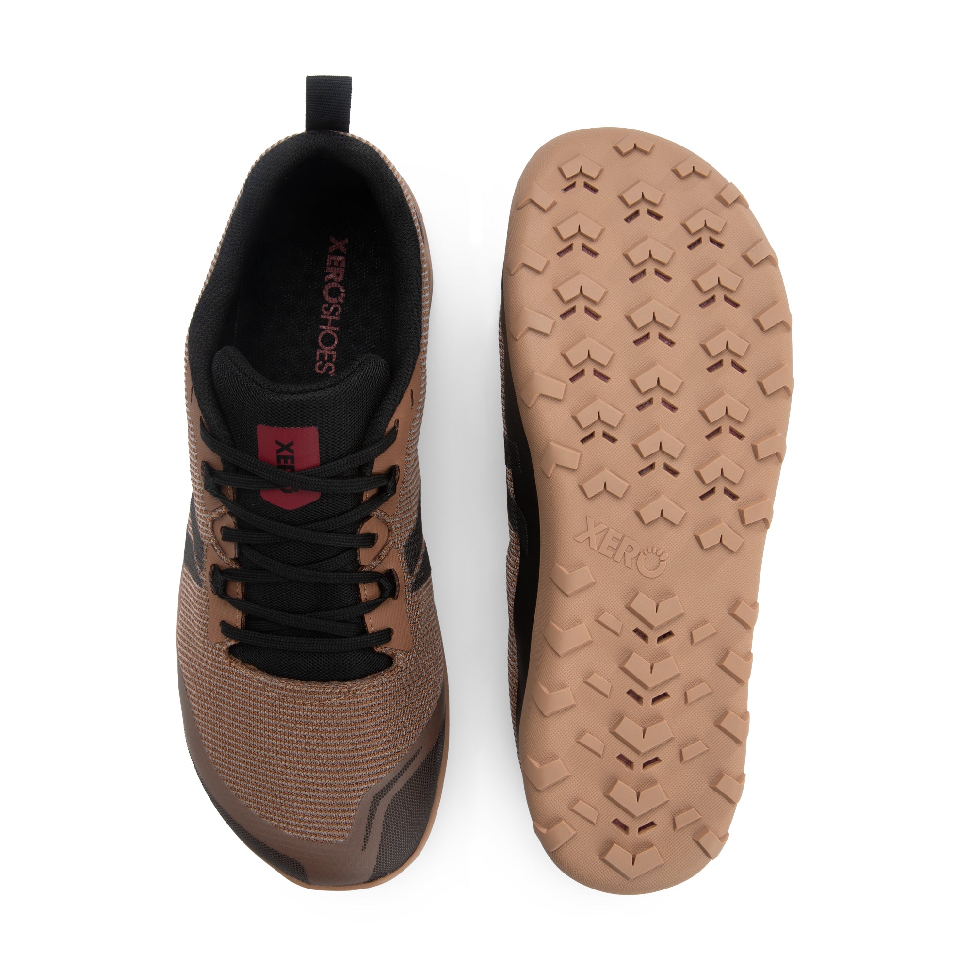 Xero Shoes Mesa Summit barfodssko til herre i farven Rawhide, set ovenfra og fra sålen