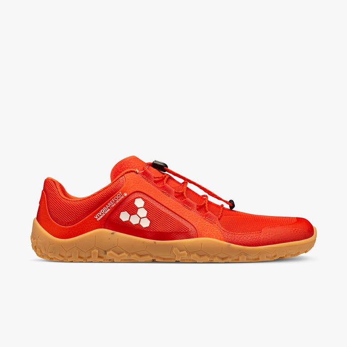 Vivobarefoot Primus Trail II FG Womens barfods trailsko til kvinder i farven fiery coral, yderside