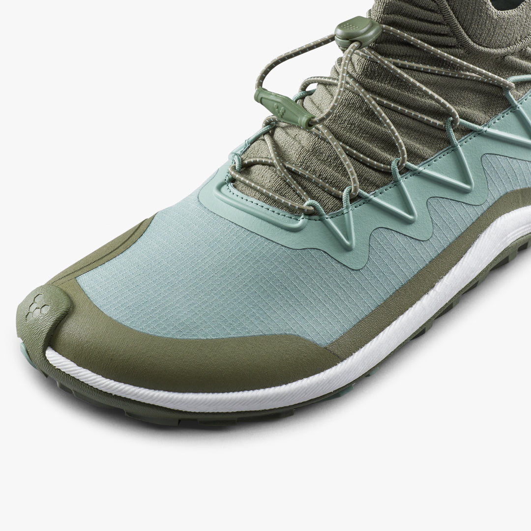 Vivobarefoot Primus Trail Flow Mid II Womens – Glacial Green – Closeup1