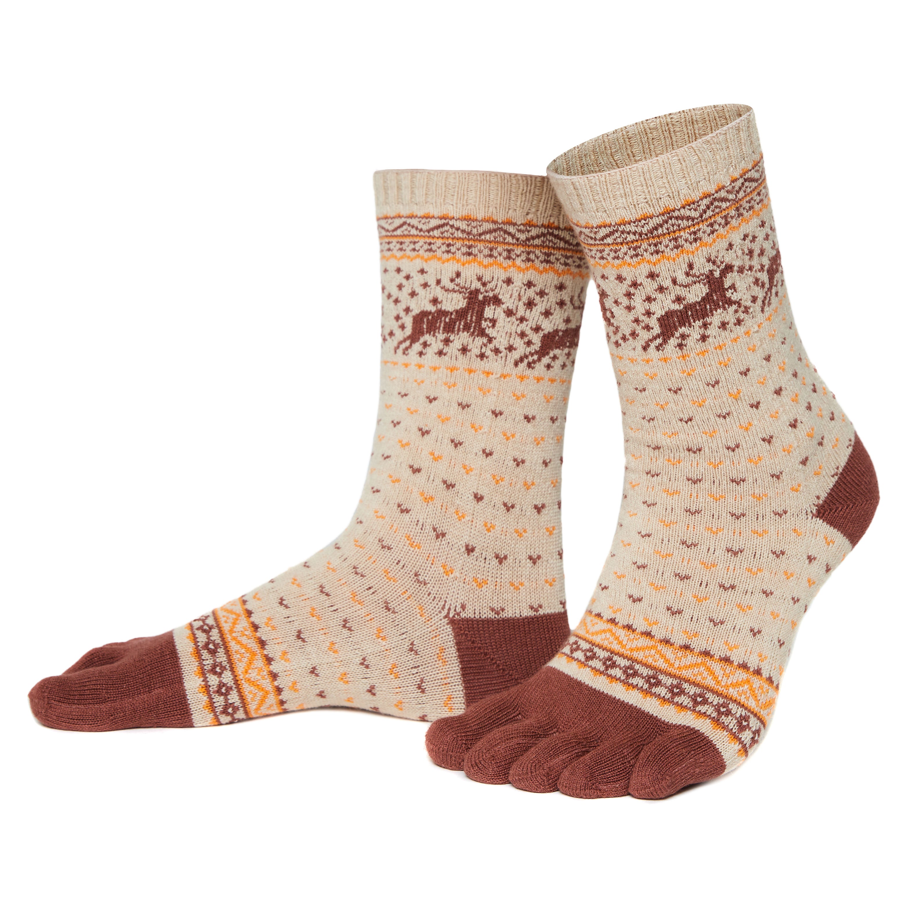 Knitido Hossa – Varme merino tåsokker – Beige / Brown