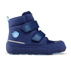 Affenzahn Winter Boot Vegan Comfy Bear for kids in navy blue with bear logos on Velcro straps and light blue logo badge. Robust sole for winter conditions.