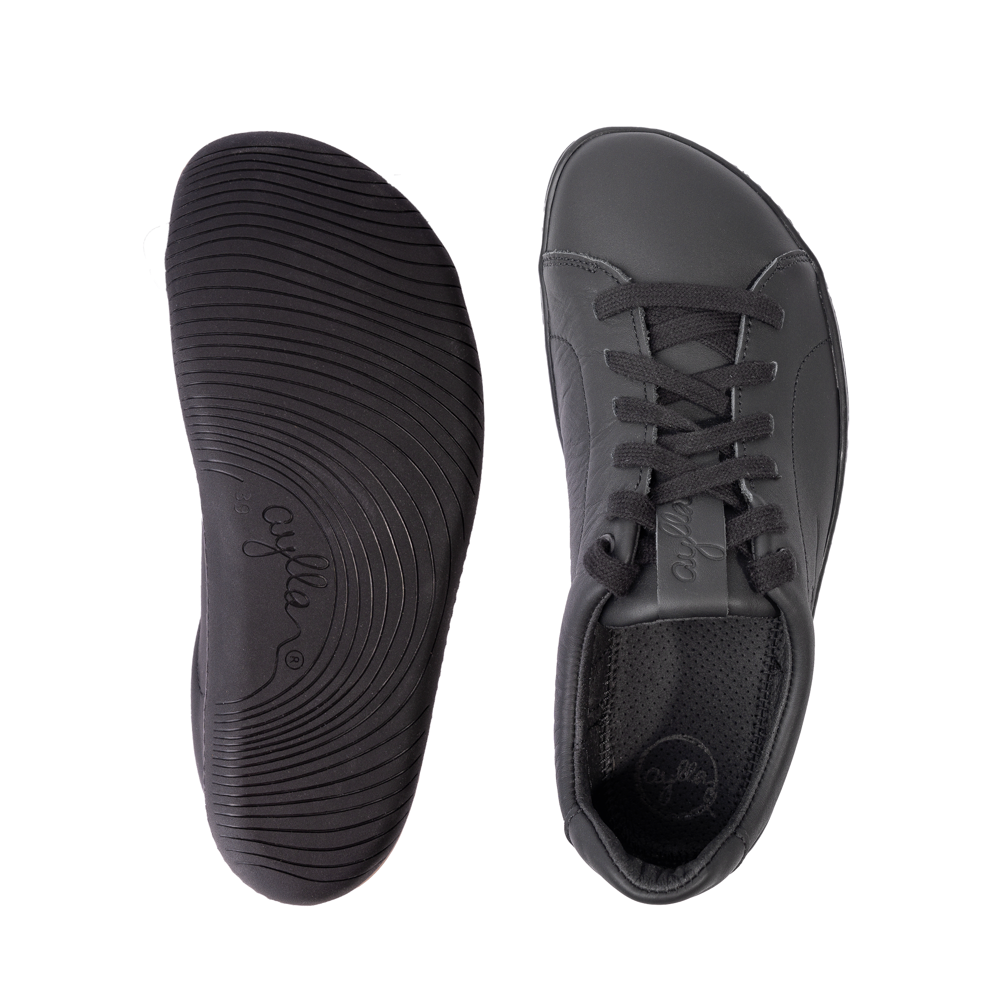 Aylla Keck Mens barfods sneakers i læder til mænd i farven black / black, top