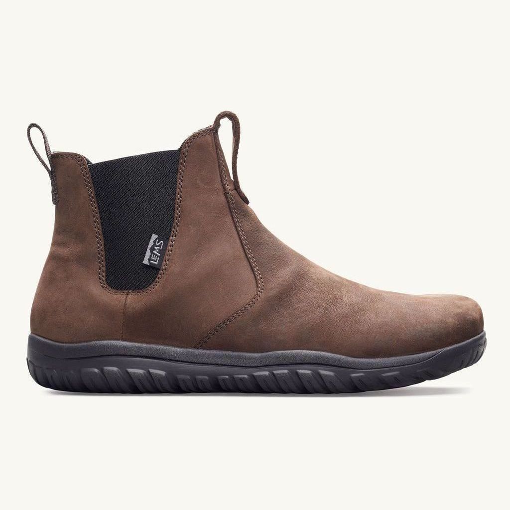 Lems Chelsea Boot Waterproof i variant Espresso med elastisk sidepanel og sort sål. Funktionel og stilren design til unisex voksne, ideel til minimalistisk eller barfodet brug.