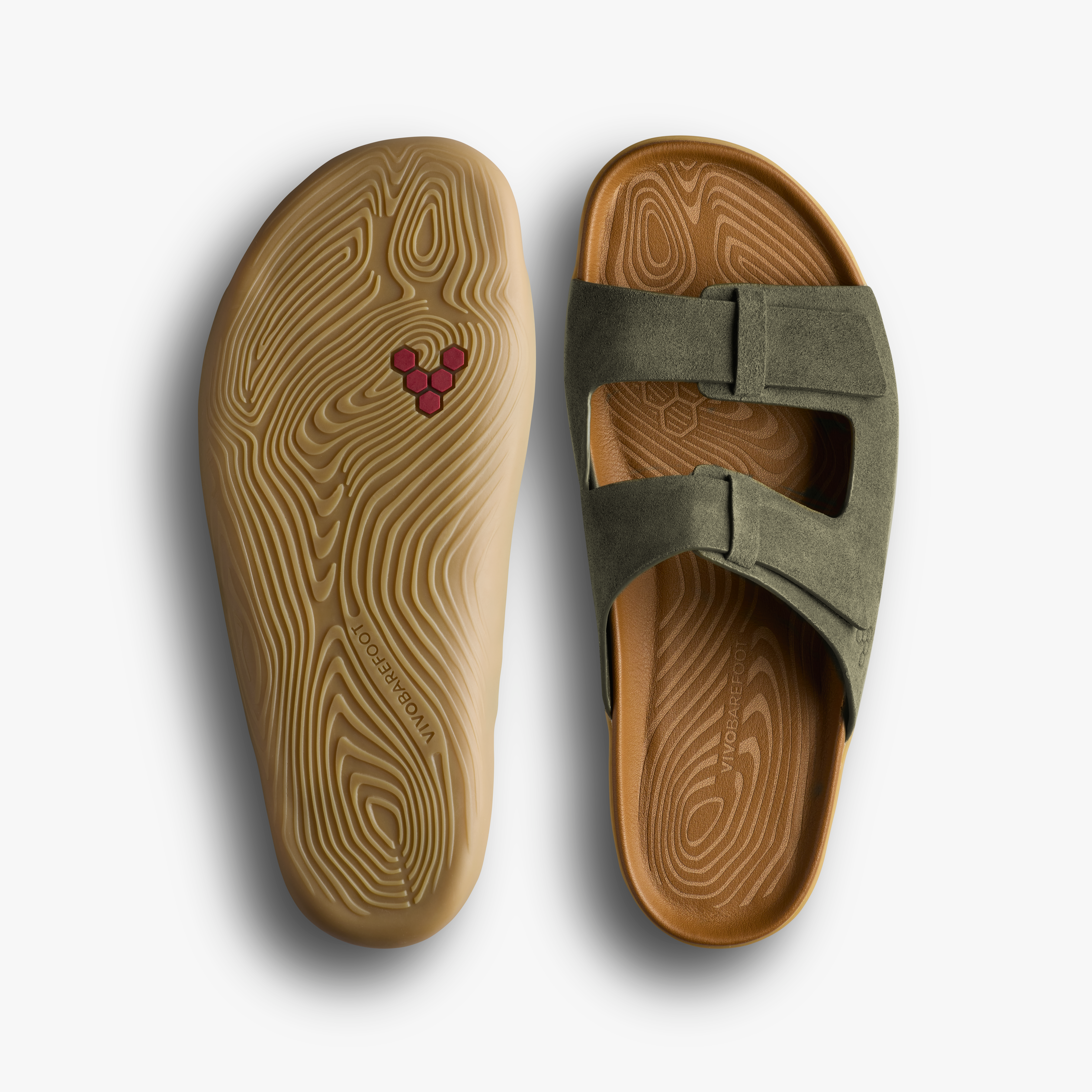 Vivobarefoot Sensus Yin Slide Mens – Dark Olive, sål og top