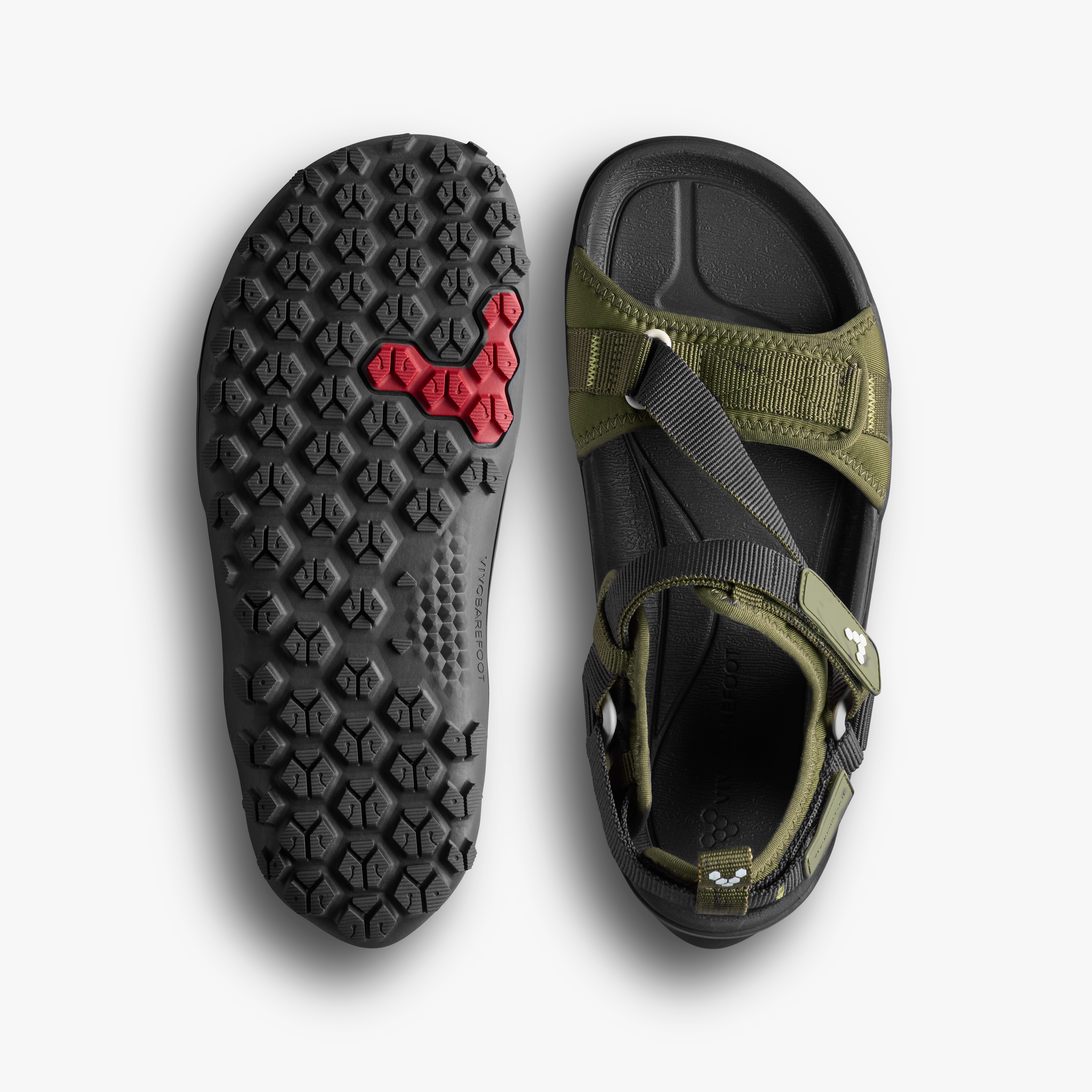 Vivobarefoot Tracker Ora Sandal Mens Dark Olive, sål og top