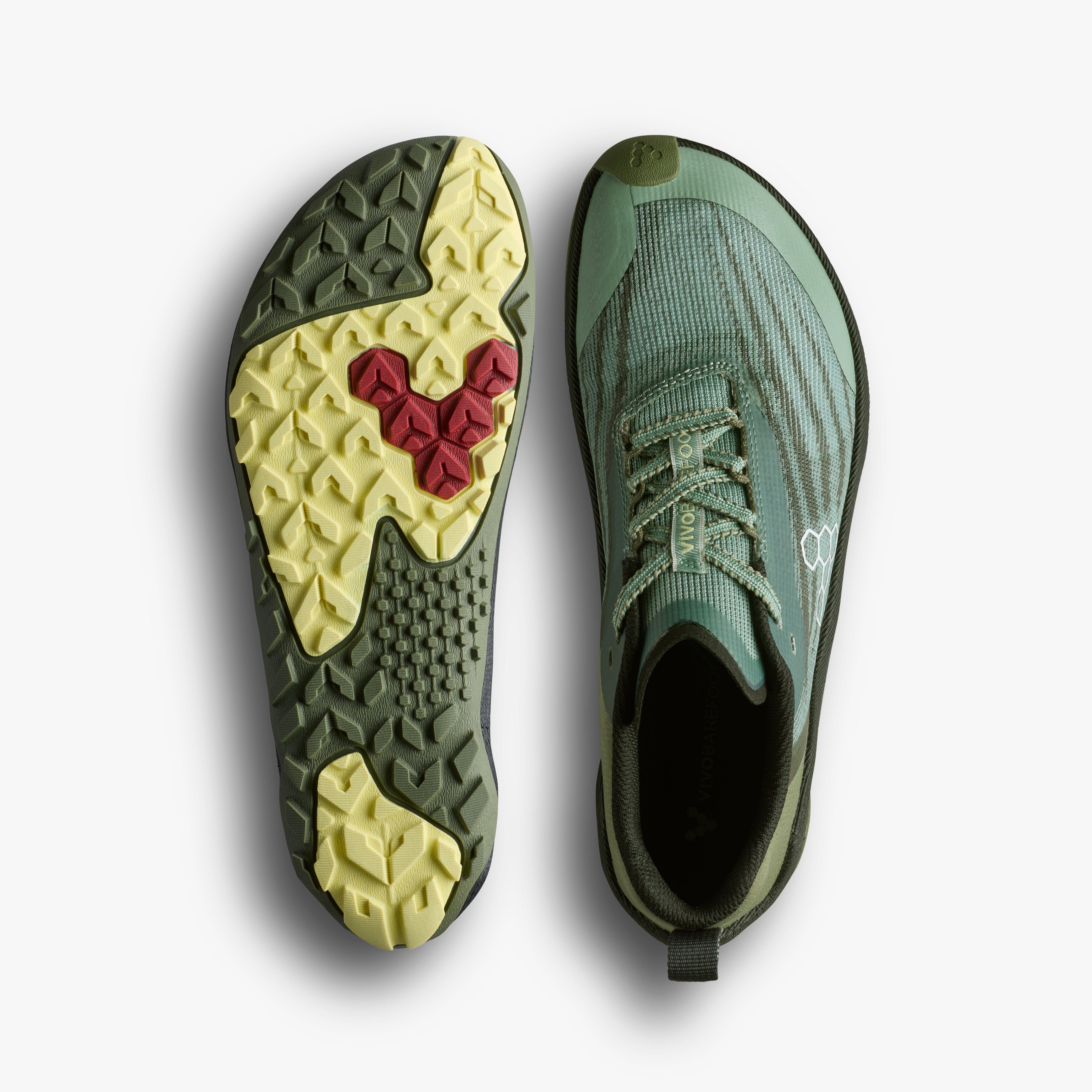 Vivobarefoot Primus Trail Flow Mens Glacial Green, sål og top