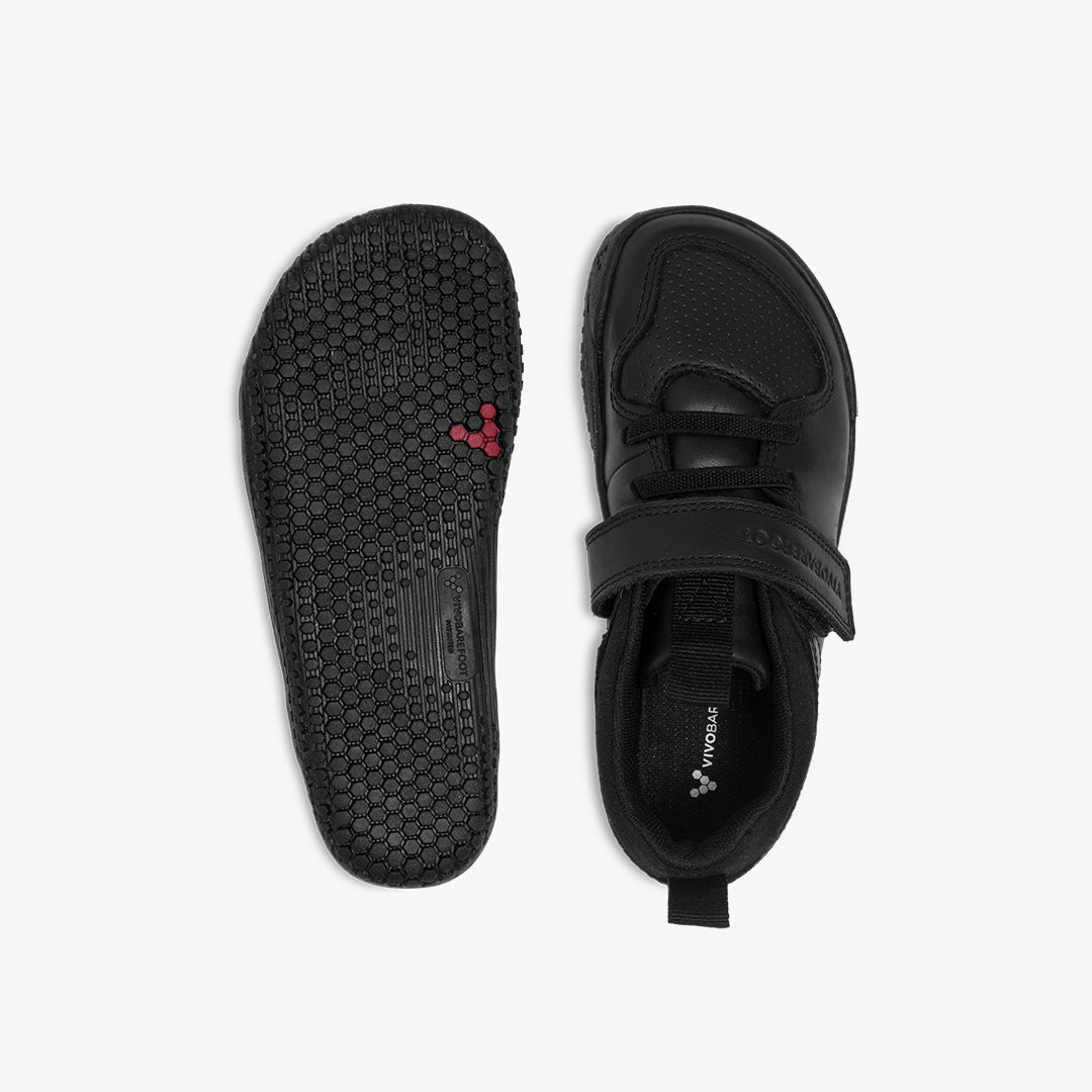 Vivobarefoot Primus Ludo School Kids barfods sorte sneakers til børn i farven obsidian, top