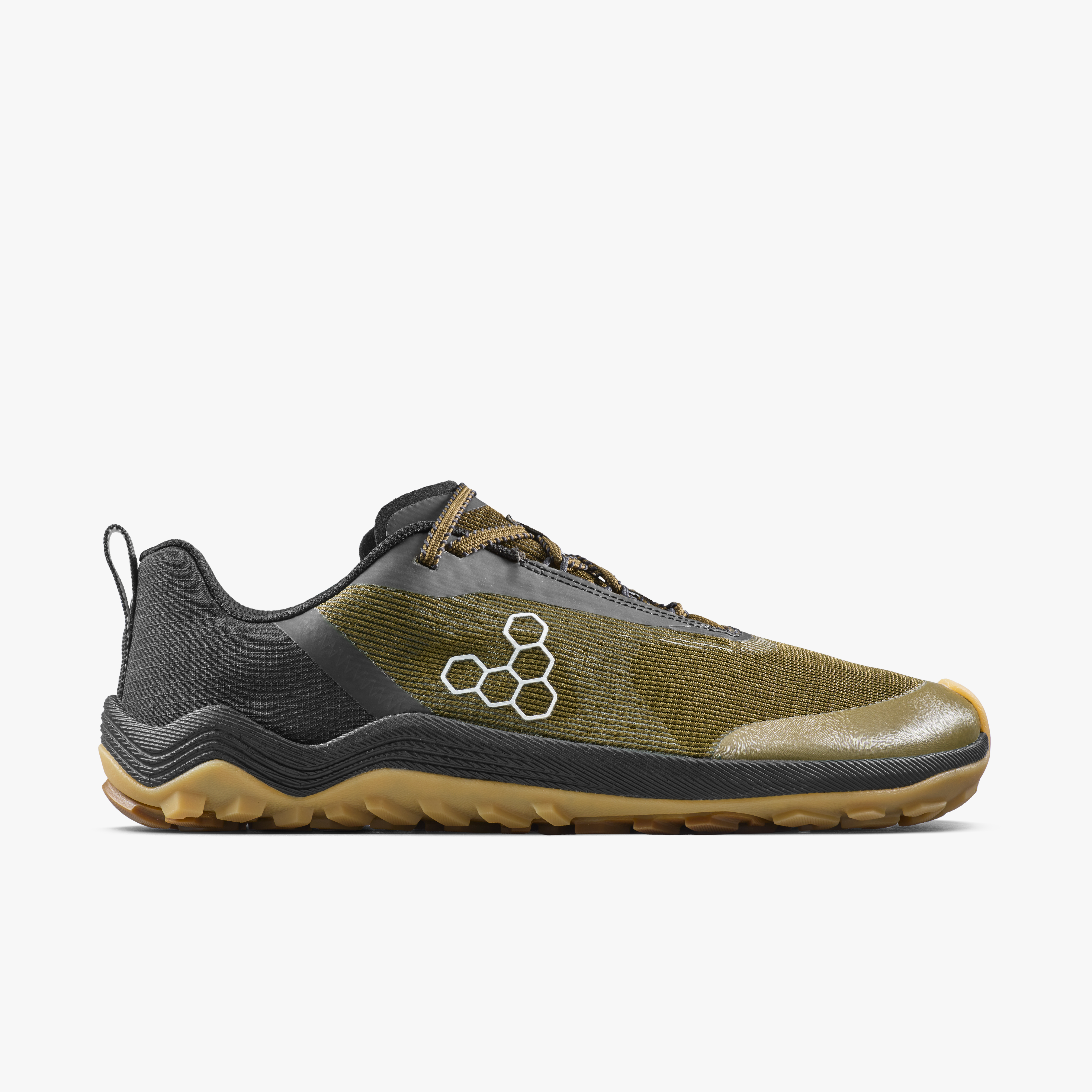 Vivobarefoot Primus Trail Flow Mens barfodssko til mænd i farven dark olive/gum, yderside