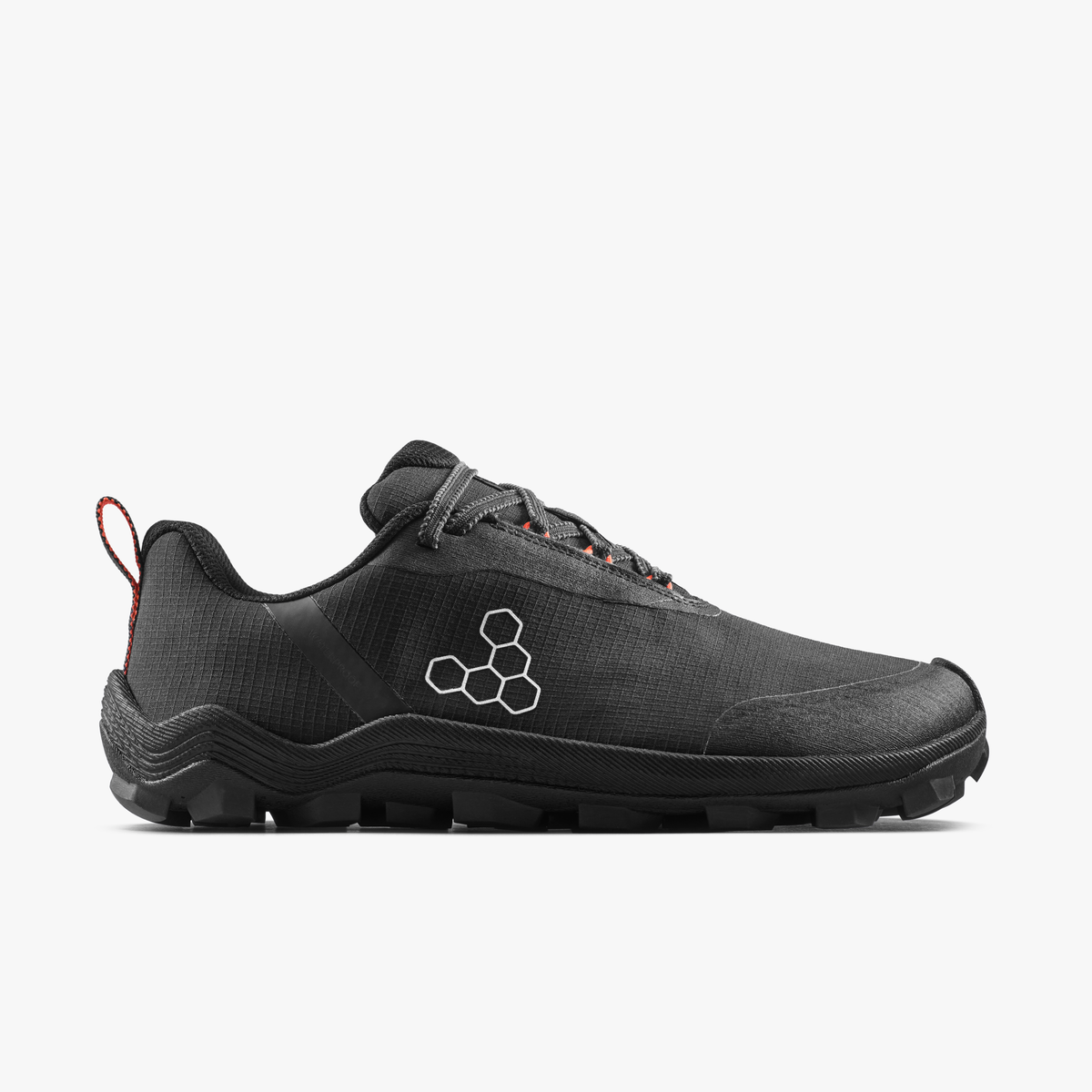 Vivobarefoot Primus Trail Flow WP vandtæt barfodssko til kvinder i Eclipse/Molten Lava set fra ydersiden