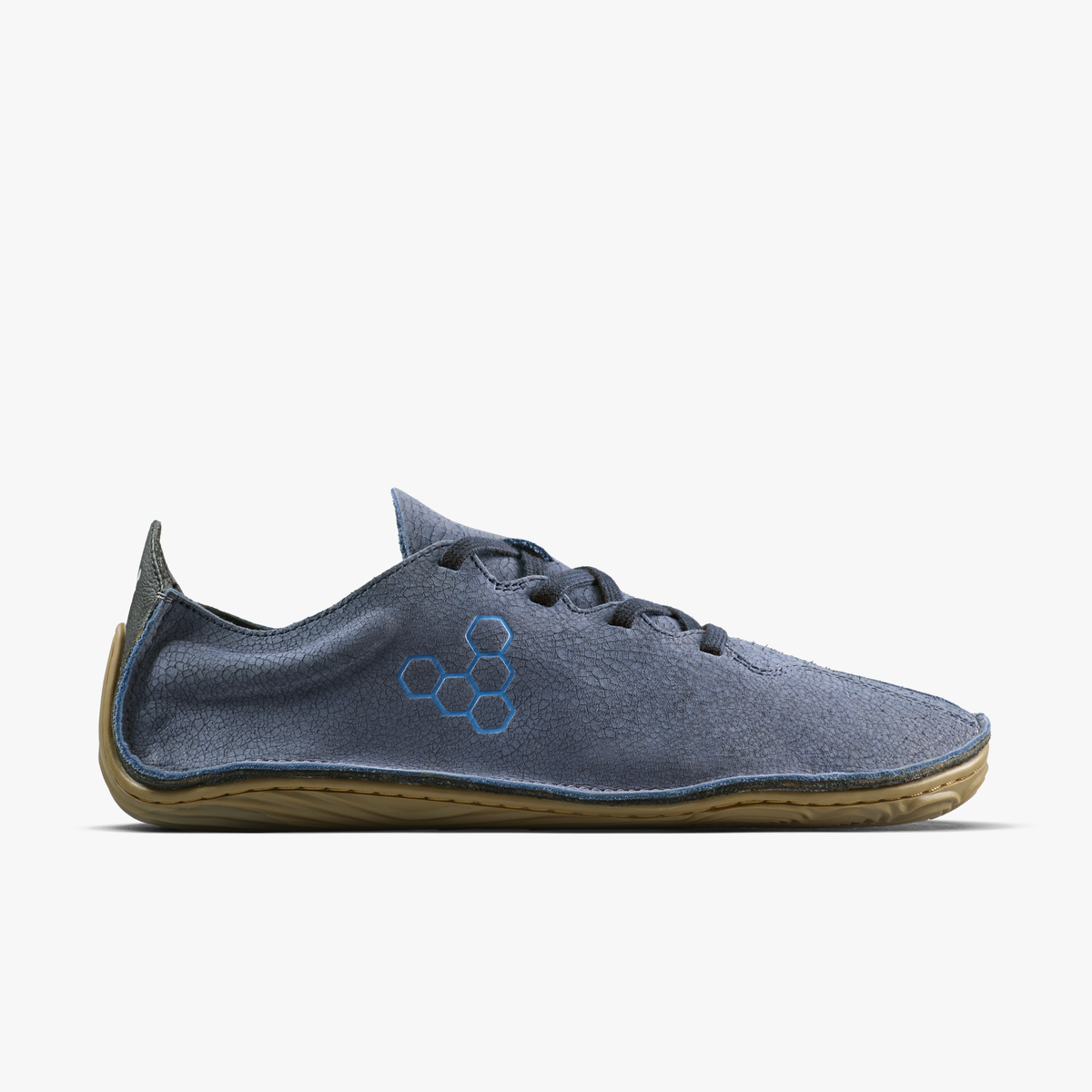 Vivobarefoot Sensus II barfodssko til kvinder i blå Seaborne krakeleret læder, set fra ydersiden