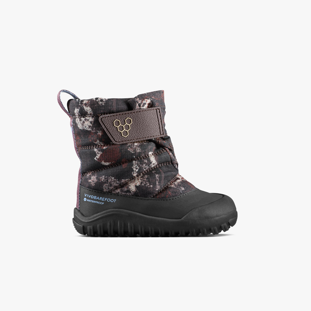 Vivobarefoot Tracker Boot AT Toddlers vandtæt barfodsstøvle til småbørn i Mole Print, set fra ydersiden