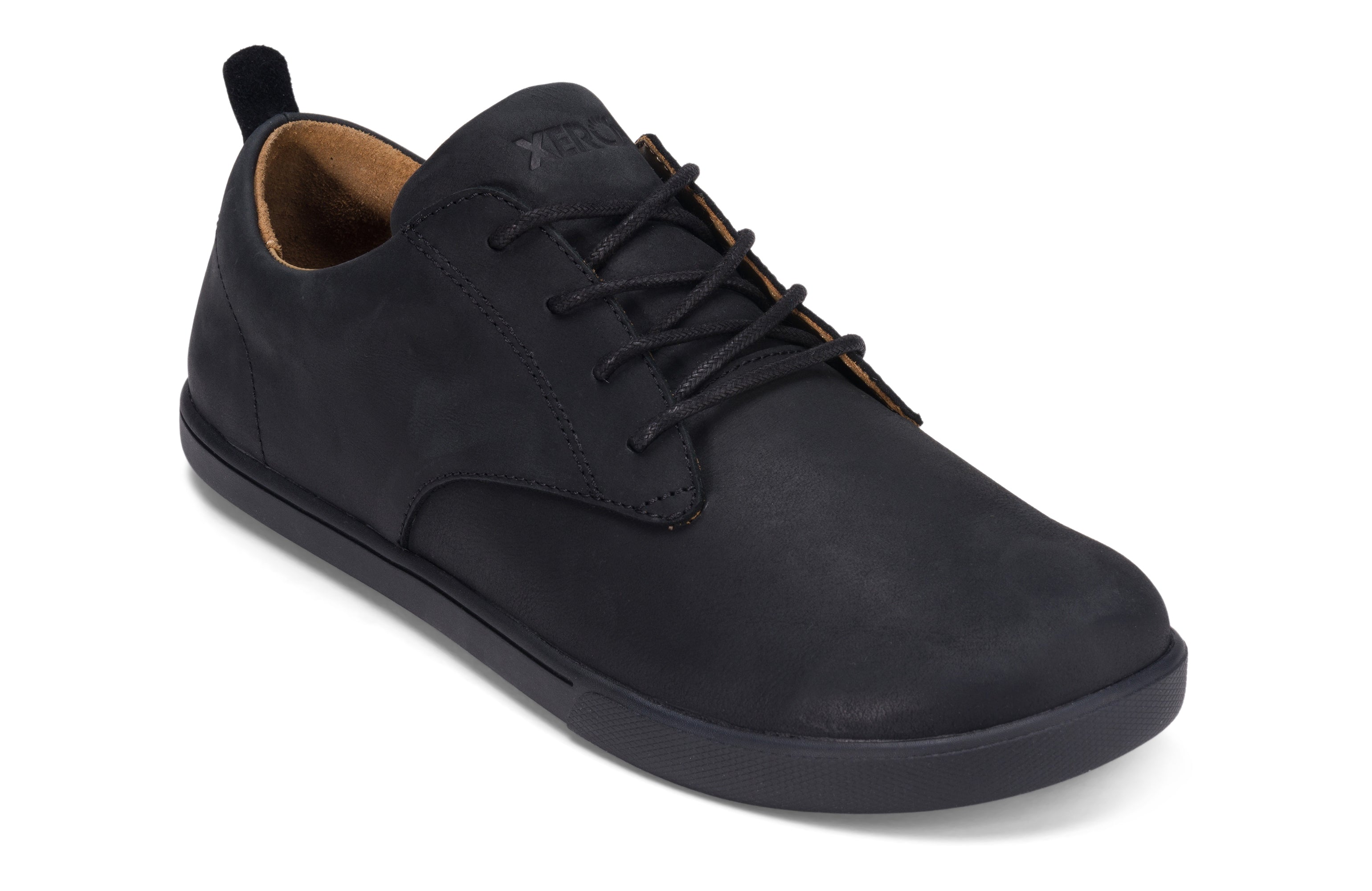 Xero Shoes Glenn Mens barfods casual oxford sko til mænd i farven black, vinklet