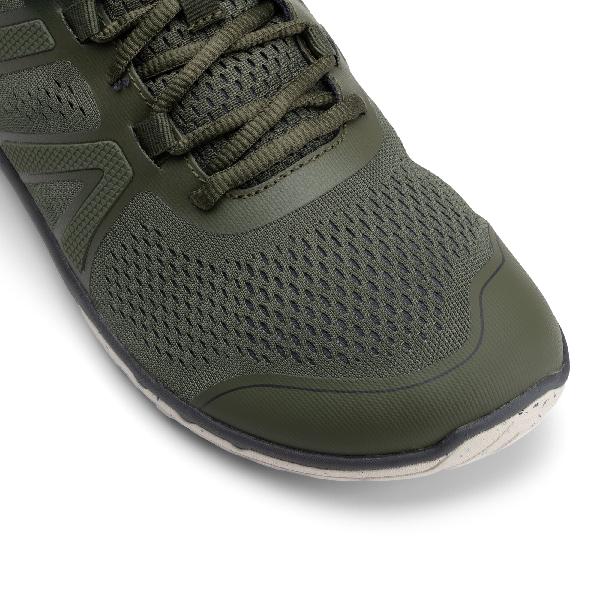 Xero Shoes HFS II barfodssko til herre i farven Army Green, detalje af tåkassen