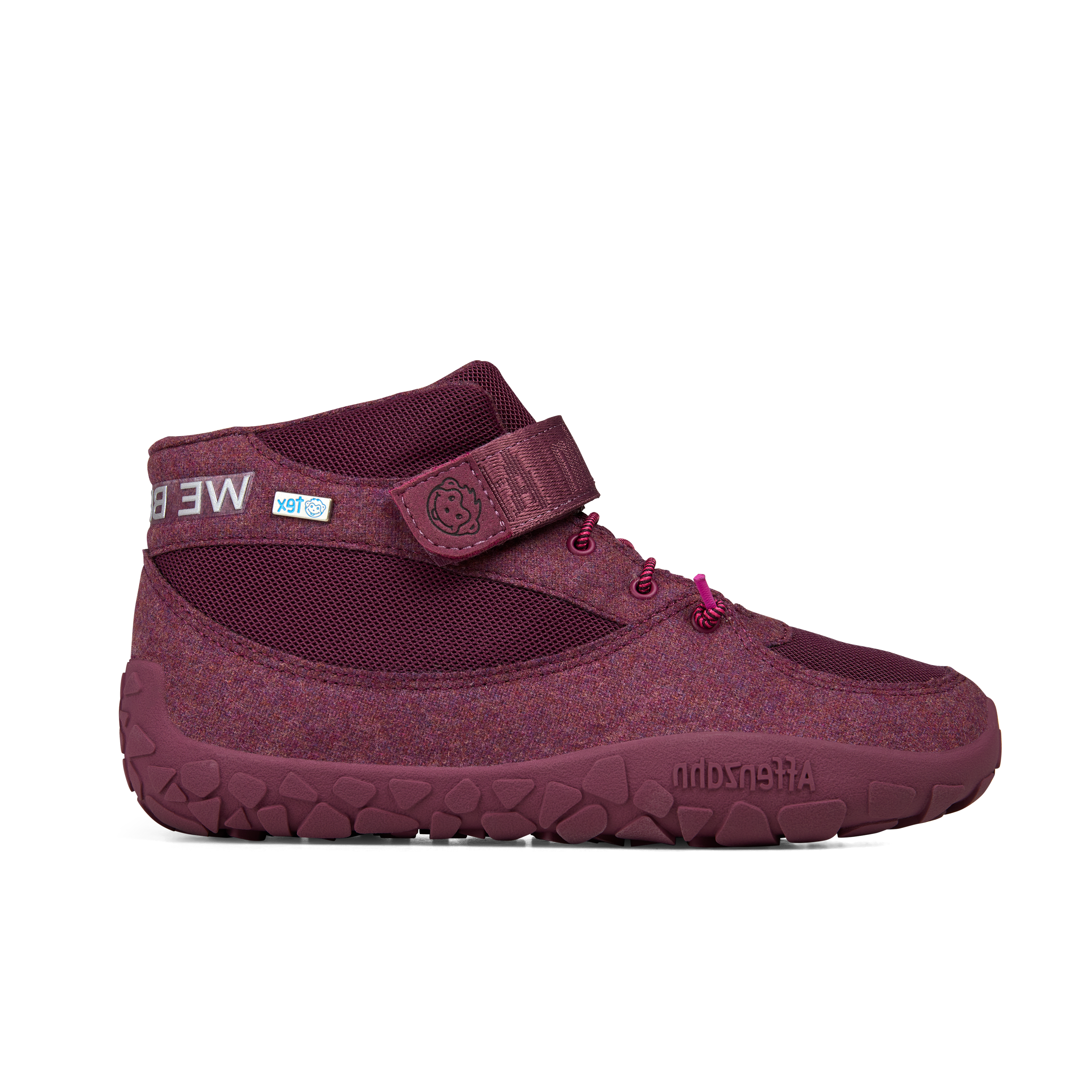 Affenzahn Winter Sneaker Wool Dreamer barfods uld overgangssko til børn i farven berry, yderside