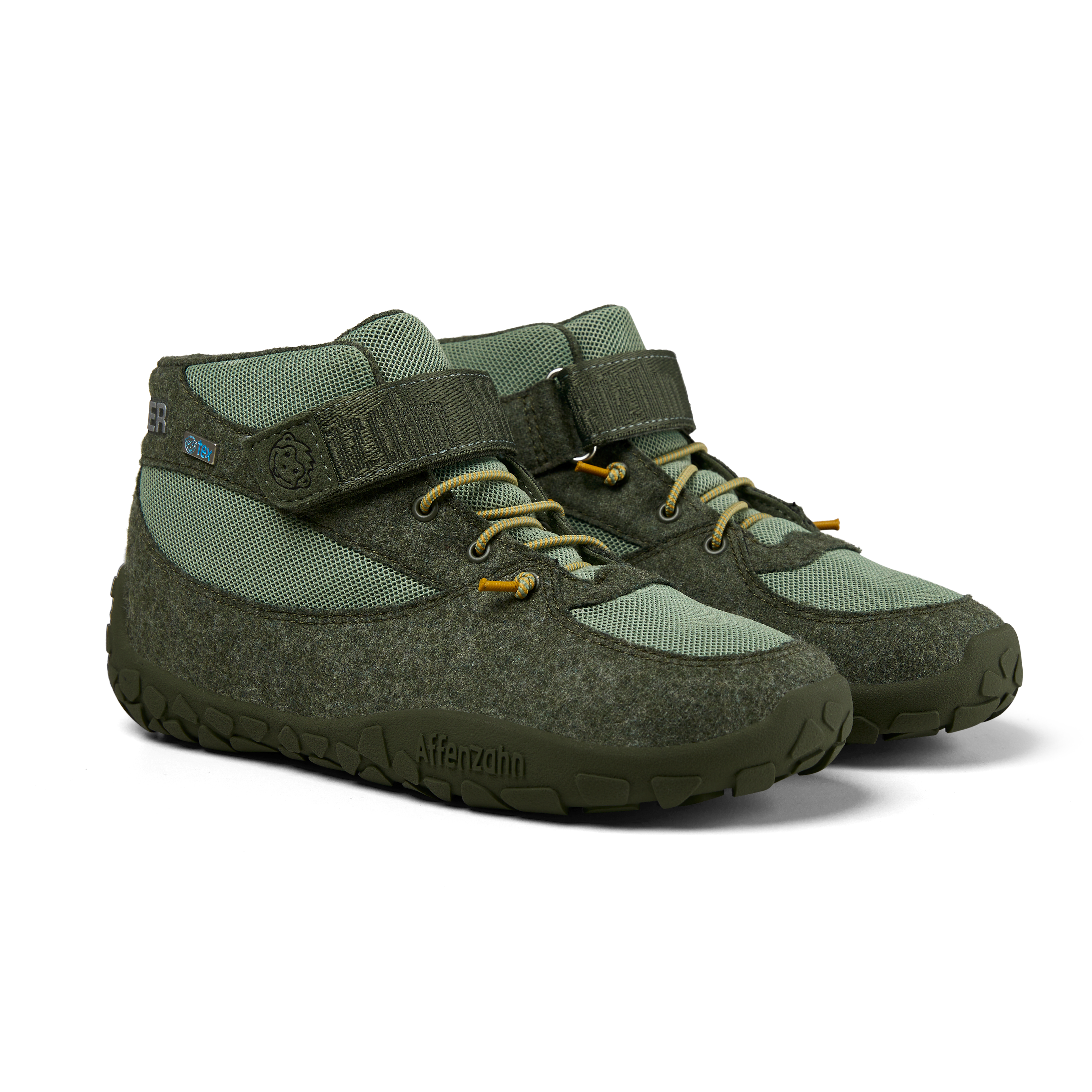 Affenzahn Winter Sneaker Wool Dreamer barfods uld overgangssko til børn i farven forest, par