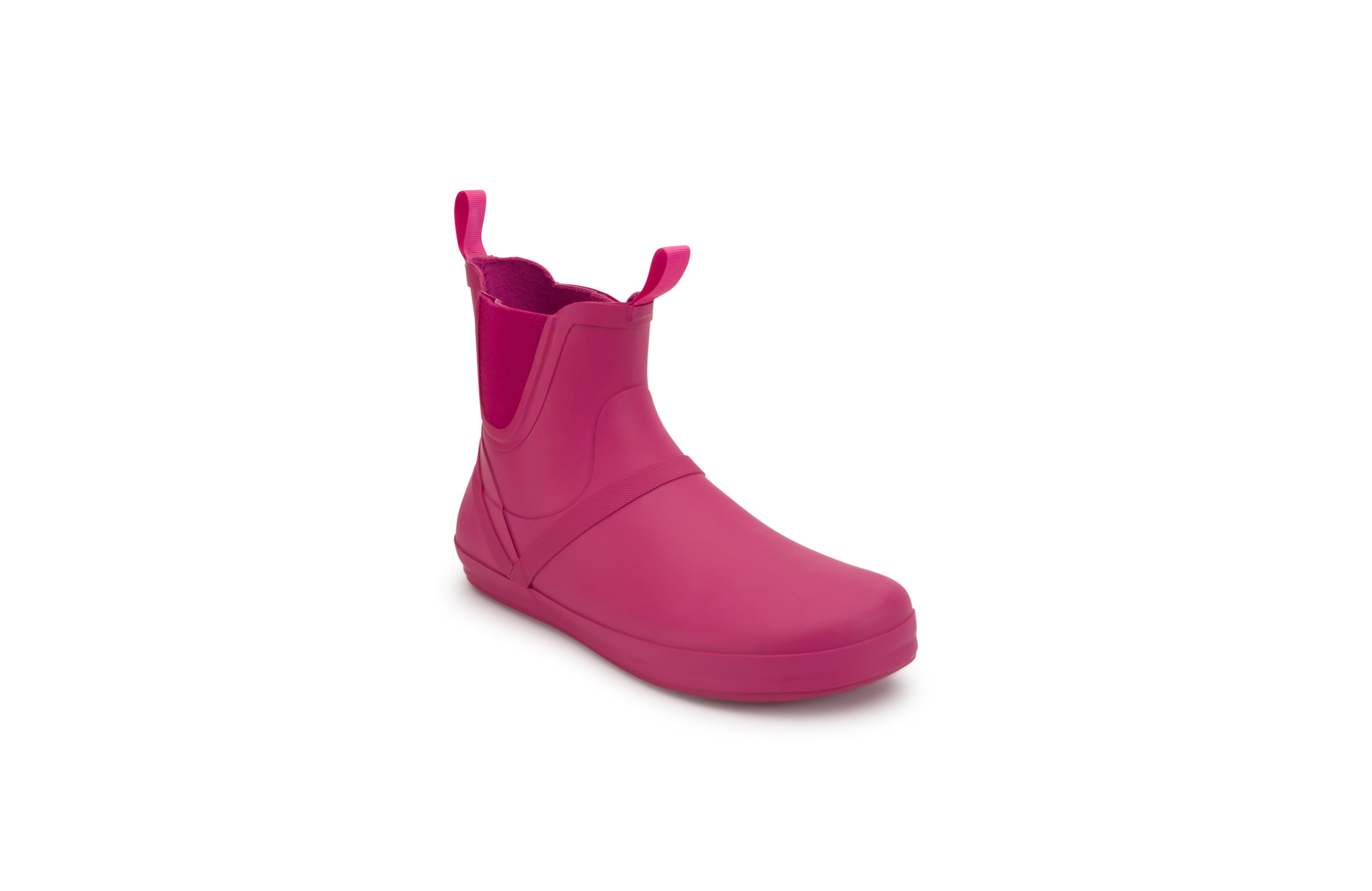 Xero Shoes Gracie barfods gummistøvler til kvinder i farven fuchsia, vinklet