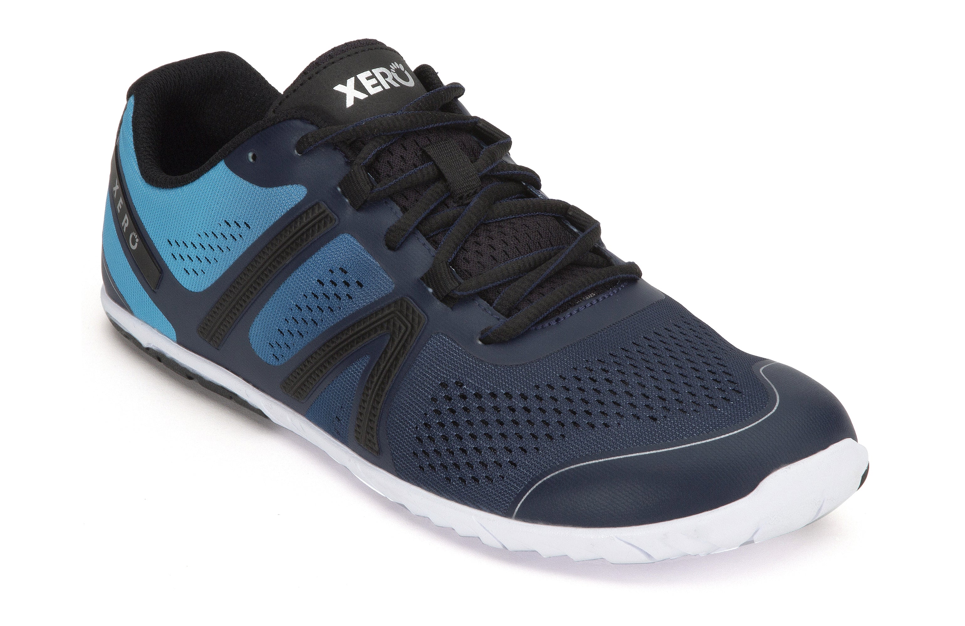 Xero Shoes HFS Mens barfods træningssko til mænd i farven navy/scuba blue, vinklet